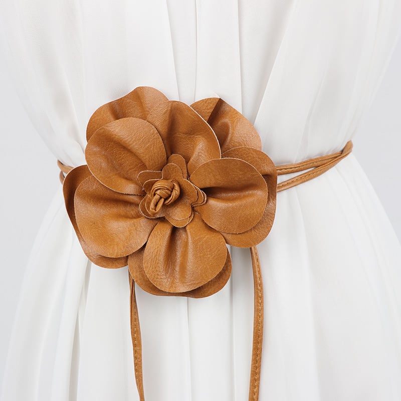 Curea florală în stil coreean pentru rochii — accesoriu pentru talie, cu nod și curea decorativă din piele