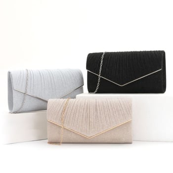 Estélyi clutch táska hengeres alappal és V alakú redőkkel, egyszínű