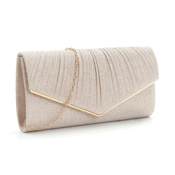 Estélyi clutch táska hengeres alappal és V alakú redőkkel, egyszínű