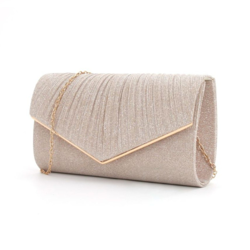 Estélyi clutch táska hengeres alappal és V alakú redőkkel, egyszínű