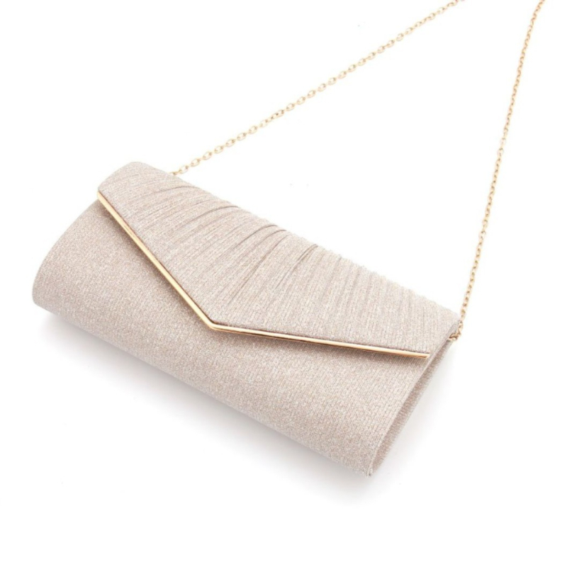 Estélyi clutch táska hengeres alappal és V alakú redőkkel, egyszínű