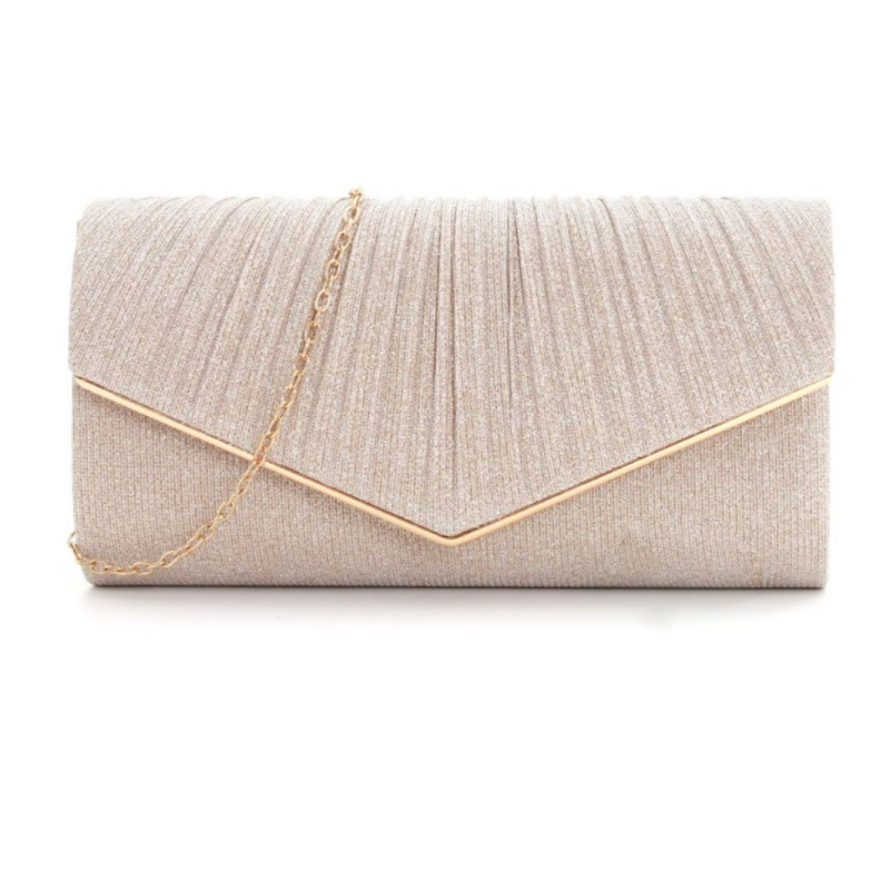 Estélyi clutch táska hengeres alappal és V alakú redőkkel, egyszínű