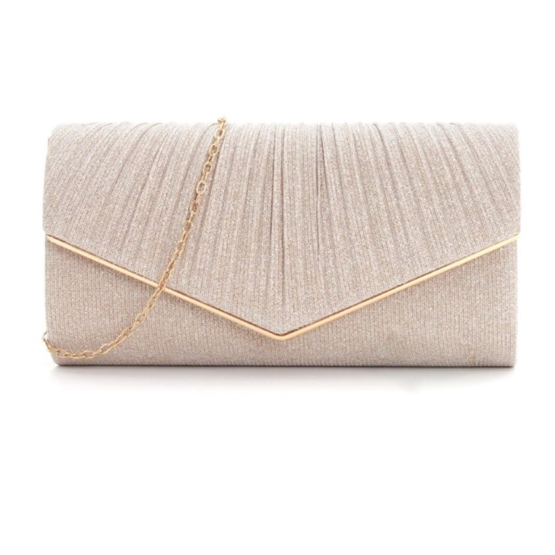 Estélyi clutch táska hengeres alappal és V alakú redőkkel, egyszínű