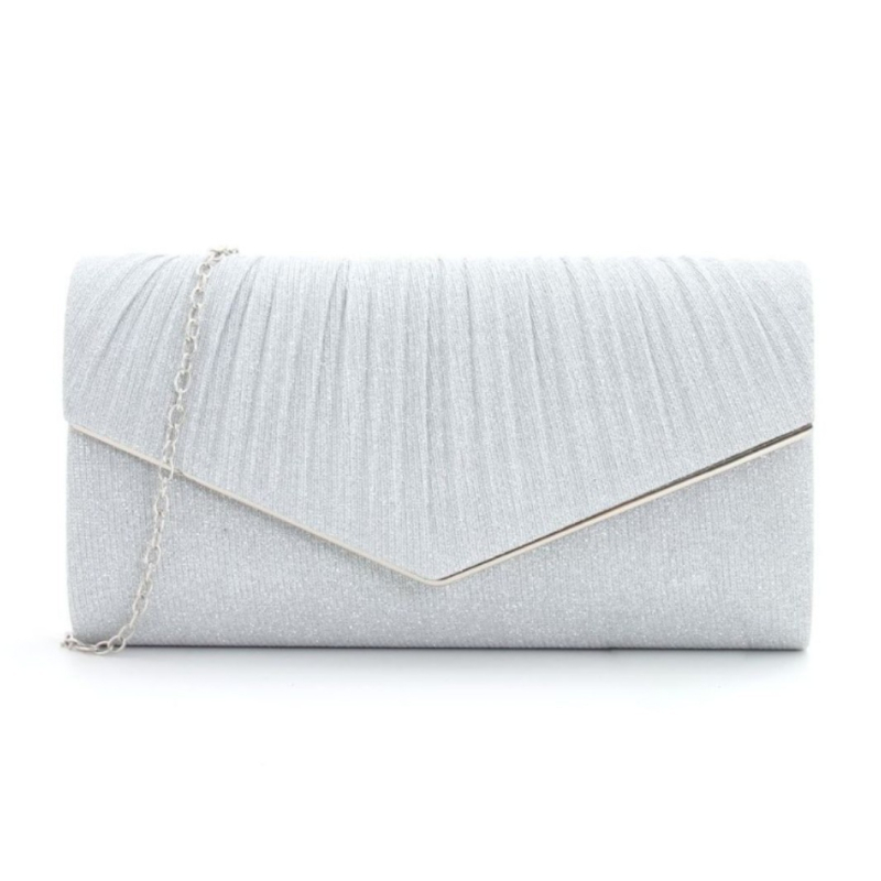 Estélyi clutch táska hengeres alappal és V alakú redőkkel, egyszínű