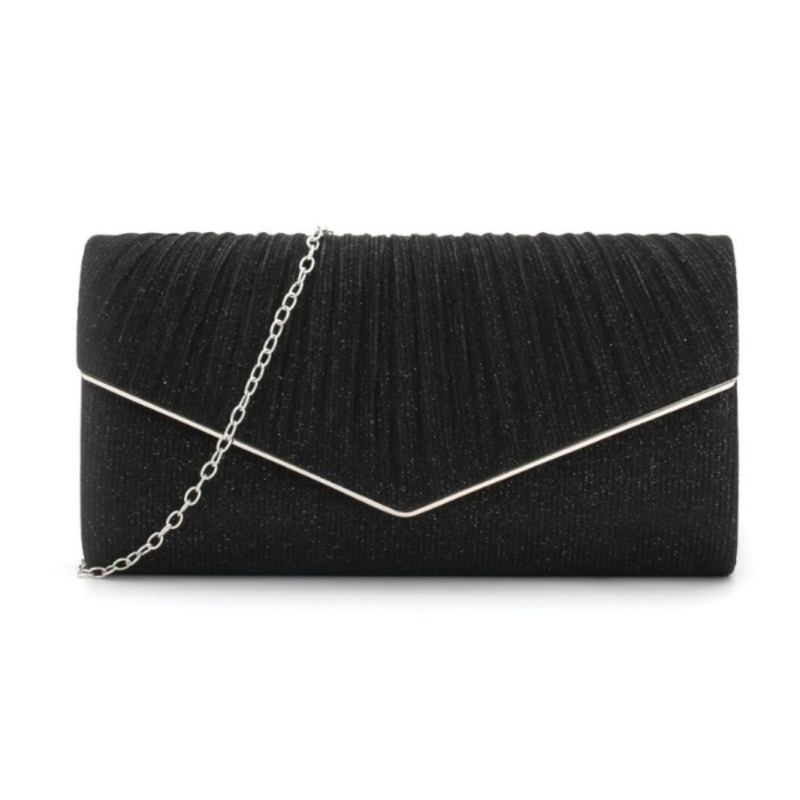 Estélyi clutch táska hengeres alappal és V alakú redőkkel, egyszínű