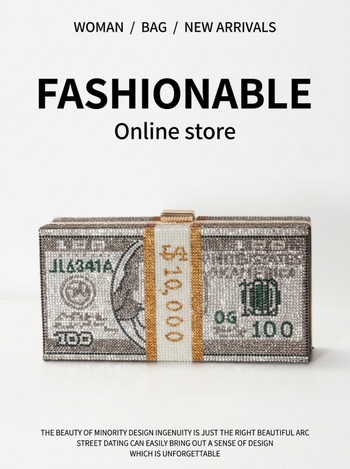 100 dolláros bankjegy mintájú kézitáska, estélyi clutch lánccal és záróval, kis négyzet alakú