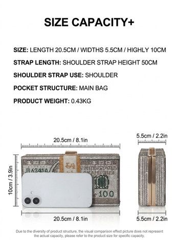 100 dolláros bankjegy mintájú kézitáska, estélyi clutch lánccal és záróval, kis négyzet alakú