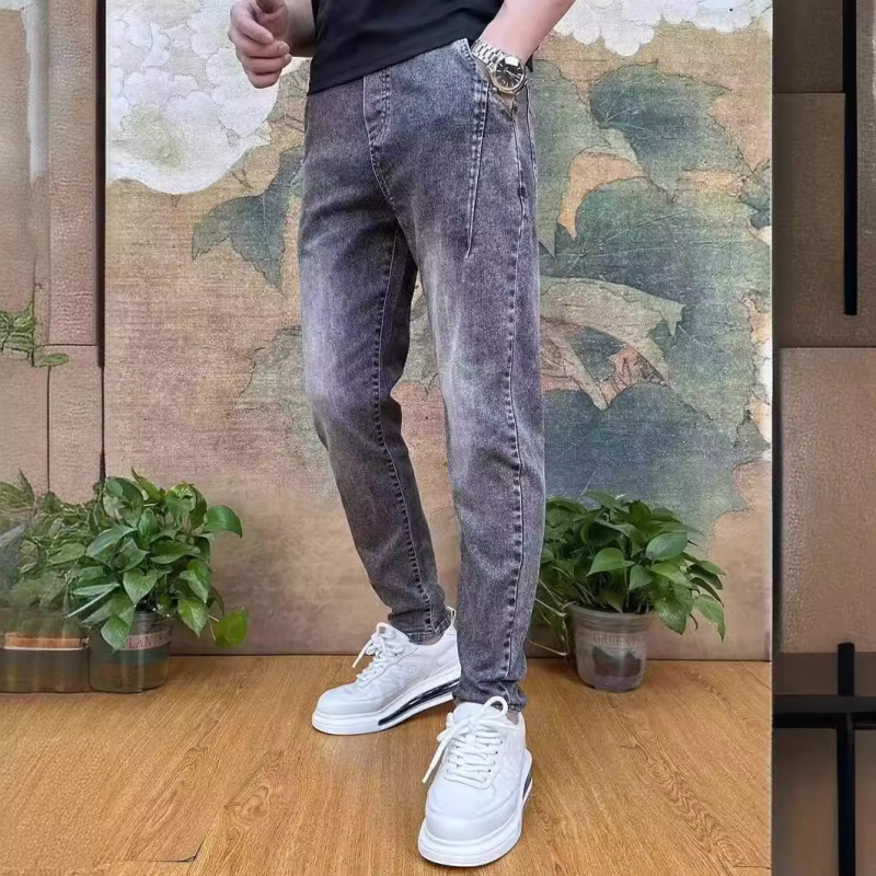 Ανδρικά φθινοπωρινά τζιν με ίσια γραμμή, denim, casual στυλ, πλυμένα