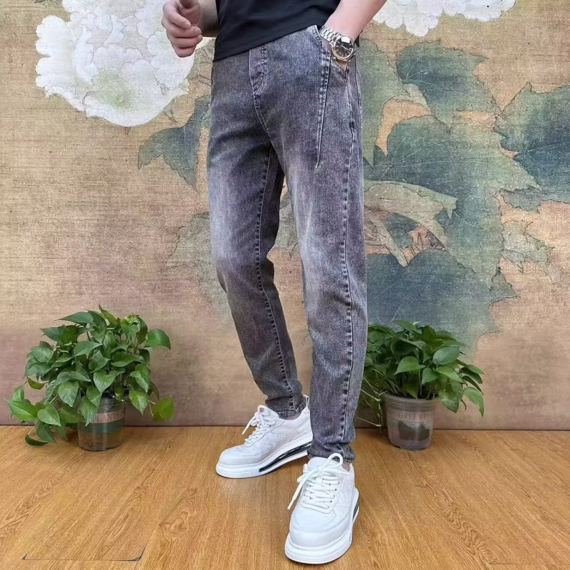 Ανδρικά φθινοπωρινά τζιν με ίσια γραμμή, denim, casual στυλ, πλυμένα
