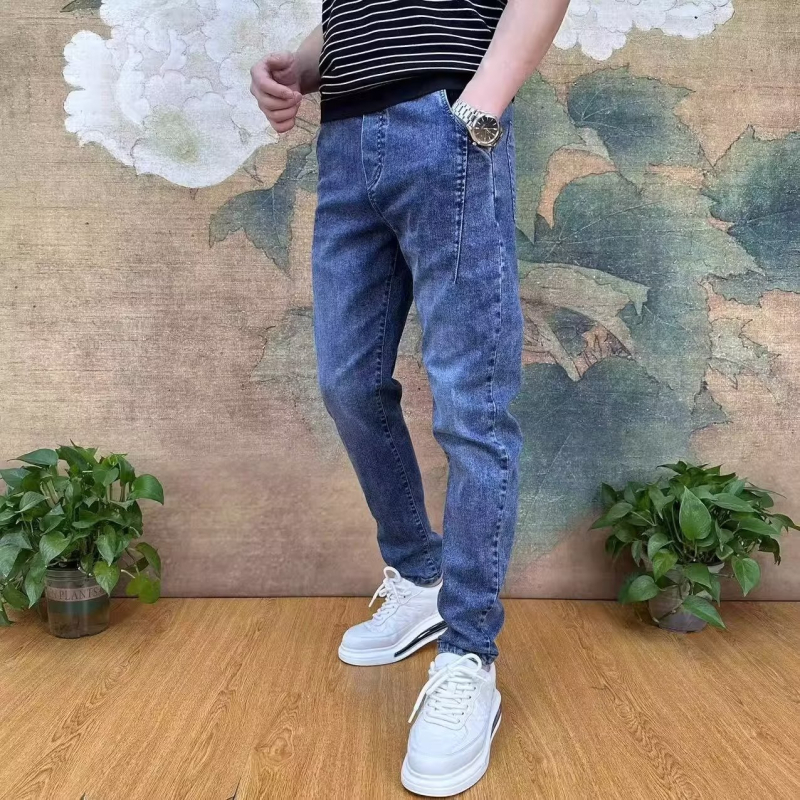 Ανδρικά φθινοπωρινά τζιν με ίσια γραμμή, denim, casual στυλ, πλυμένα