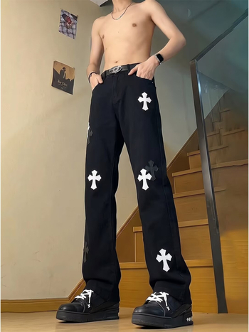 Blugi din denim pentru bărbați, croială dreaptă, design inspirat de streetwear american, colecție 2026, îmbrăcăminte casual