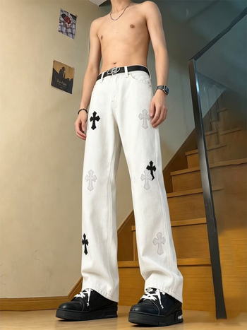 Blugi din denim pentru bărbați, croială dreaptă, design inspirat de streetwear american, colecție 2026, îmbrăcăminte casual