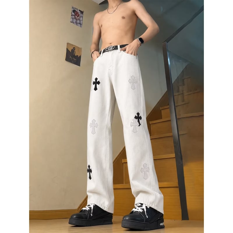 Blugi din denim pentru bărbați, croială dreaptă, design inspirat de streetwear american, colecție 2026, îmbrăcăminte casual