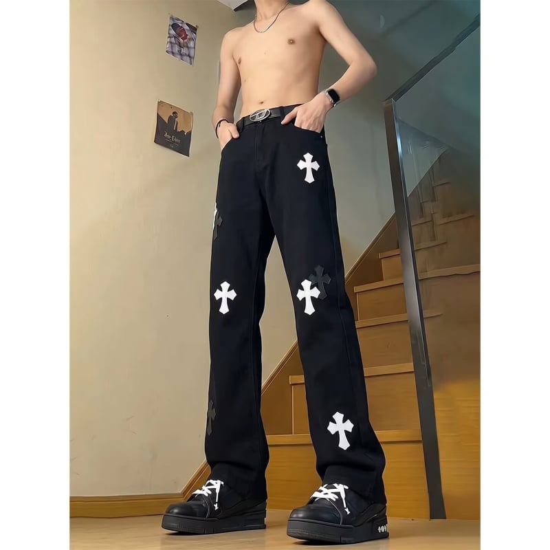 Blugi din denim pentru bărbați, croială dreaptă, design inspirat de streetwear american, colecție 2026, îmbrăcăminte casual