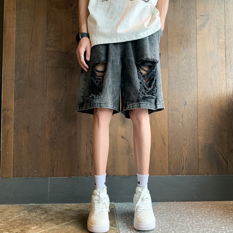 Șorturi din denim roz pentru bărbați, vară, streetwear american, stil modern