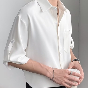 Férfi ice silk ing, rövid ujjú, könnyű nyári fazon, bő szabás, japán vintage stílus
