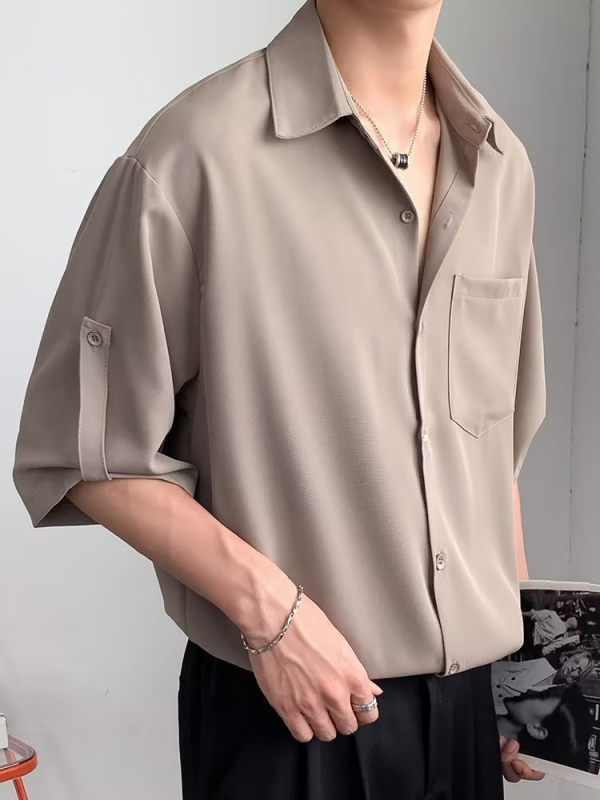 Férfi ice silk ing, rövid ujjú, könnyű nyári fazon, bő szabás, japán vintage stílus