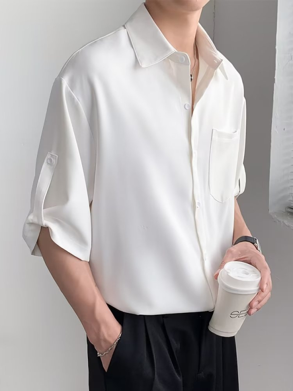 Férfi ice silk ing, rövid ujjú, könnyű nyári fazon, bő szabás, japán vintage stílus