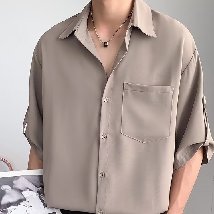 Férfi ice silk ing, rövid ujjú, könnyű nyári fazon, bő szabás, japán vintage stílus