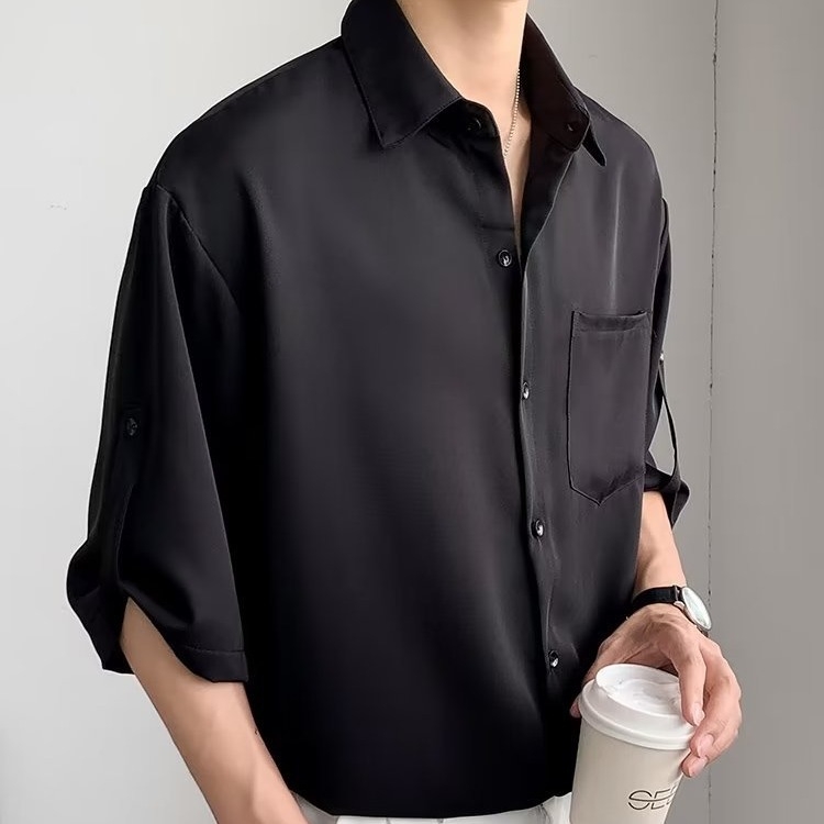 Férfi ice silk ing, rövid ujjú, könnyű nyári fazon, bő szabás, japán vintage stílus