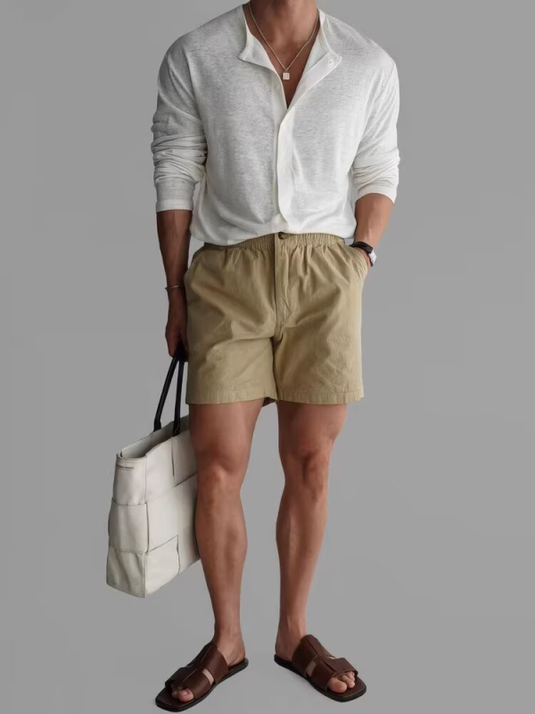 Férfi ing texturált ice-silk és bambusz mintával, álló gallér, hosszú ujjak, slim-fit, UV-védett