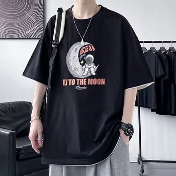 2024 pamut férfi rövid ujjú póló, laza szabás, koreai stílus, hongkongi utcai divat, Instagram-inspirált dizájn