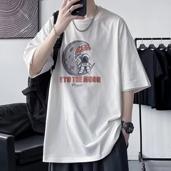 2024 pamut férfi rövid ujjú póló, laza szabás, koreai stílus, hongkongi utcai divat, Instagram-inspirált dizájn