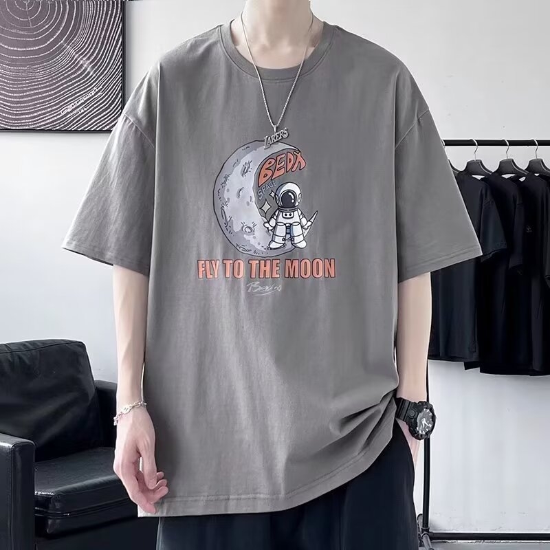 2024 pamut férfi rövid ujjú póló, laza szabás, koreai stílus, hongkongi utcai divat, Instagram-inspirált dizájn