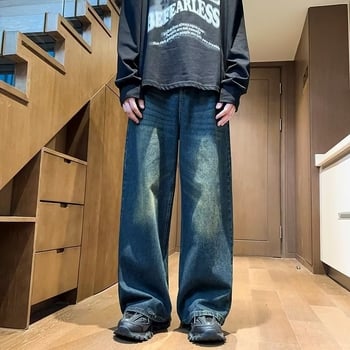 Blugi bărbați cu croială dreaptă, toamna 2023, croială lejeră, mărime mare, stil retro casual