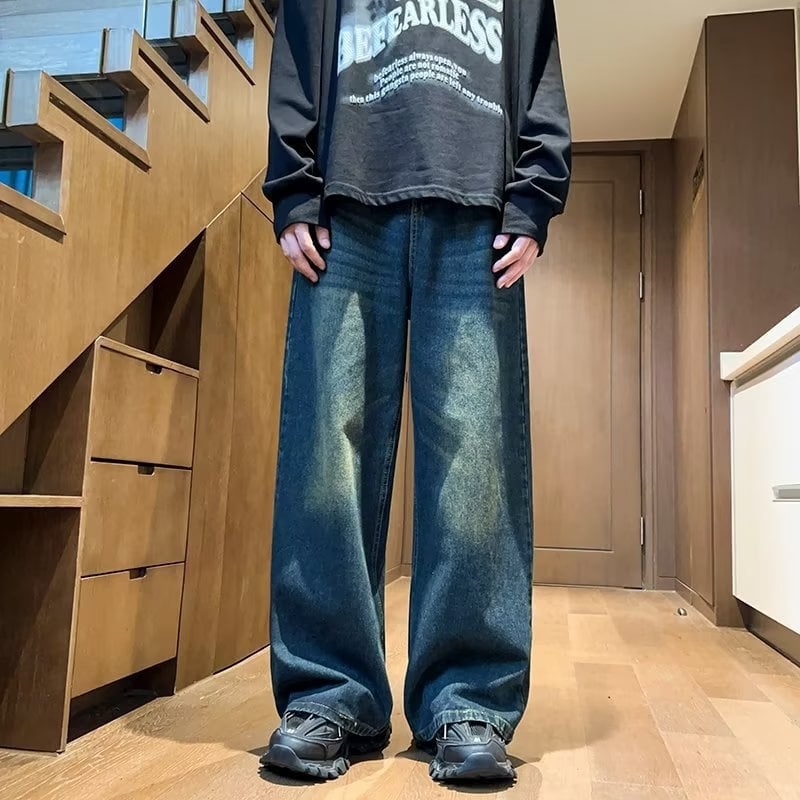 Blugi bărbați cu croială dreaptă, toamna 2023, croială lejeră, mărime mare, stil retro casual