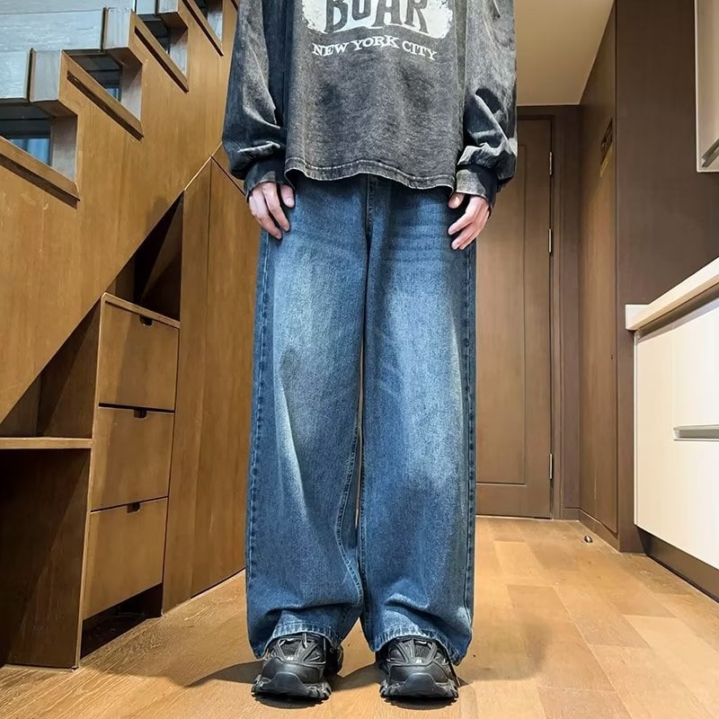 Blugi bărbați cu croială dreaptă, toamna 2023, croială lejeră, mărime mare, stil retro casual