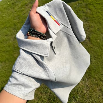 Cleanfit férfi hímzett polo ing, nyár, rövid ujjú, laza szabás, patchwork dizájn, normál vállak