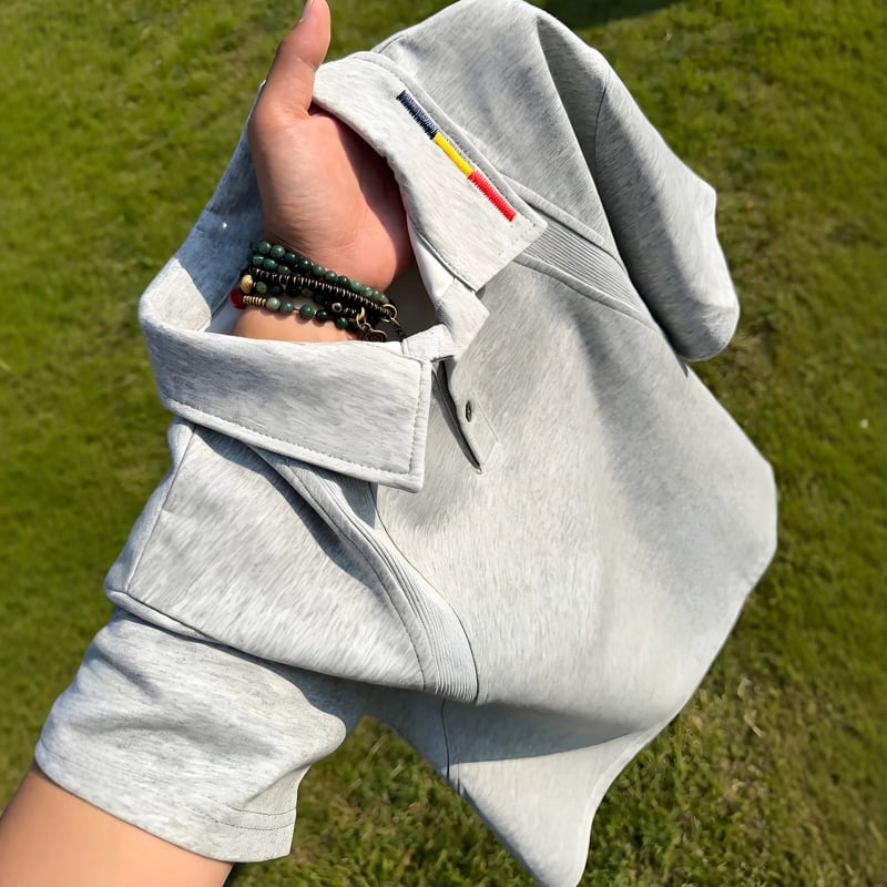 Cleanfit férfi hímzett polo ing, nyár, rövid ujjú, laza szabás, patchwork dizájn, normál vállak