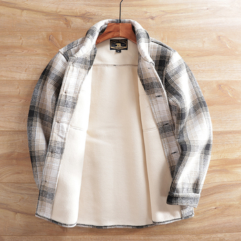 Geacă bărbătească căptușită cu fleece, groasă, anti-statică, în carouri, pentru iarnă, exterior