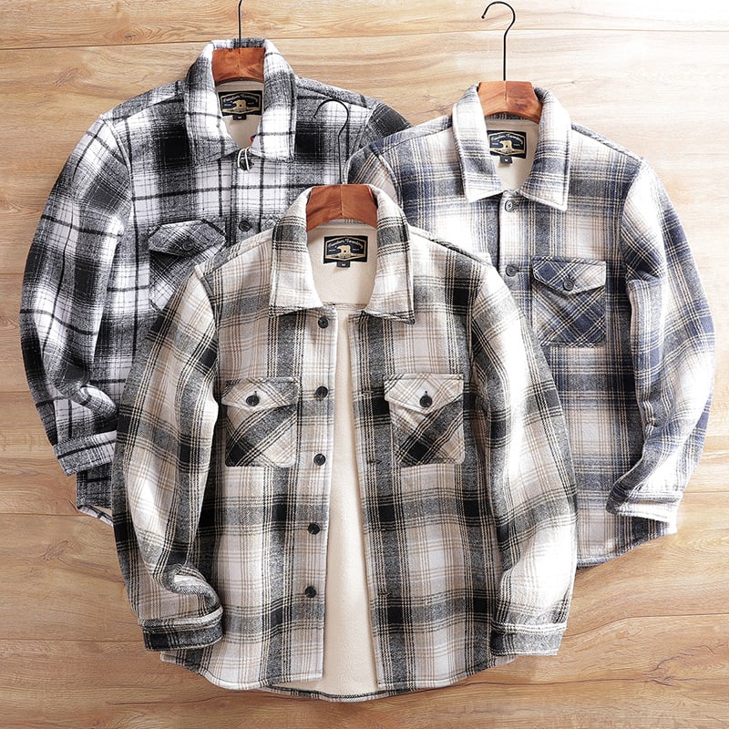 Geacă bărbătească căptușită cu fleece, groasă, anti-statică, în carouri, pentru iarnă, exterior