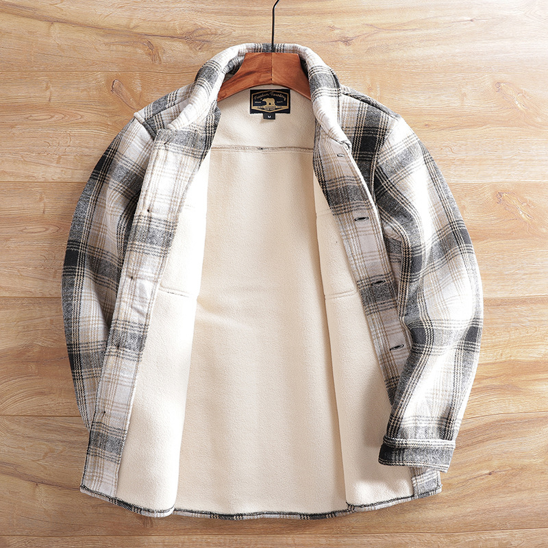 Geacă bărbătească căptușită cu fleece, groasă, anti-statică, în carouri, pentru iarnă, exterior