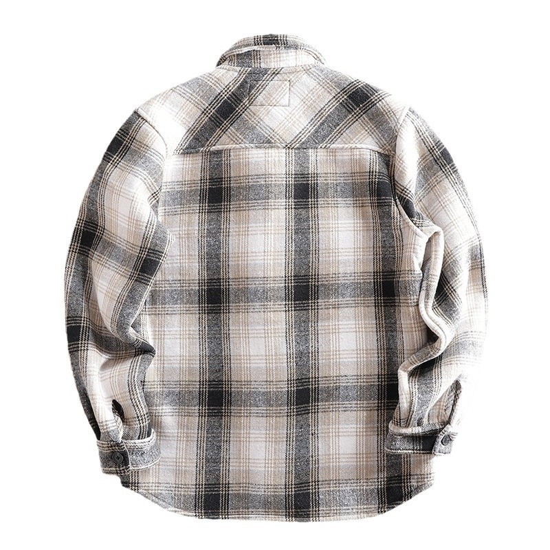Geacă bărbătească căptușită cu fleece, groasă, anti-statică, în carouri, pentru iarnă, exterior