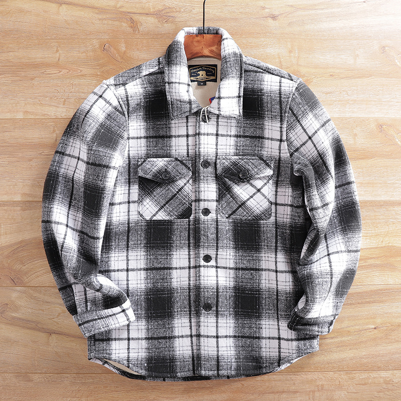 Geacă bărbătească căptușită cu fleece, groasă, anti-statică, în carouri, pentru iarnă, exterior