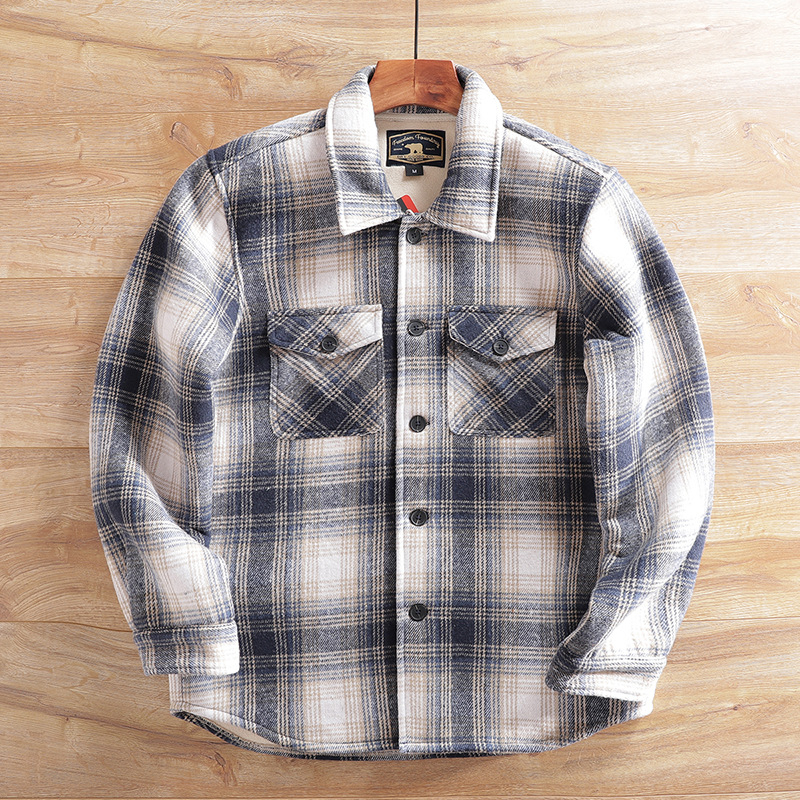 Geacă bărbătească căptușită cu fleece, groasă, anti-statică, în carouri, pentru iarnă, exterior
