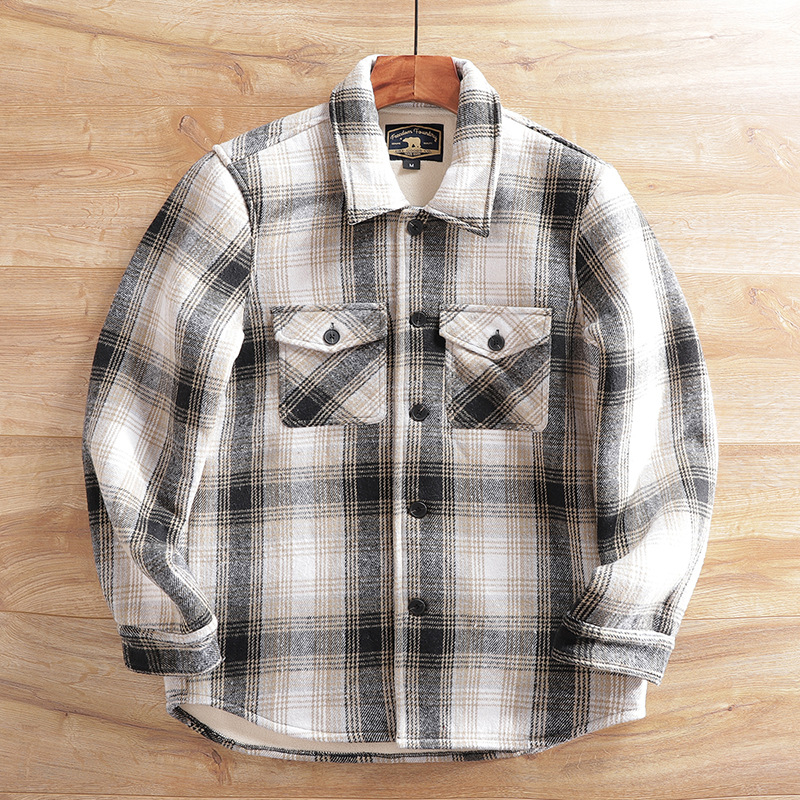 Geacă bărbătească căptușită cu fleece, groasă, anti-statică, în carouri, pentru iarnă, exterior