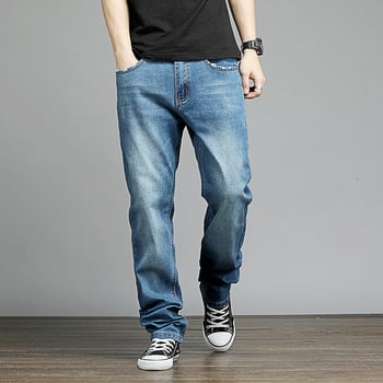 Blugi denim pentru bărbați, mărime mare, croială dreaptă, talie medie, denim spălat