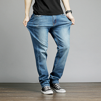 Blugi denim pentru bărbați, mărime mare, croială dreaptă, talie medie, denim spălat