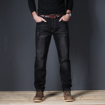 Blugi denim pentru bărbați, mărime mare, croială dreaptă, talie medie, denim spălat