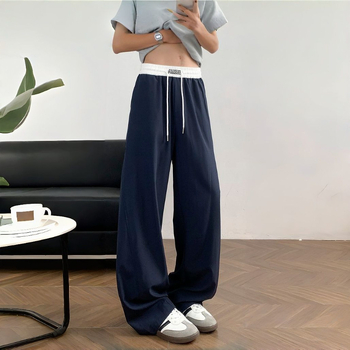 Američkog stila teške sportske hlače s zakrivljenim rubom, za muškarce i žene, unisex, opuštena kroj, ravne/široke nogavice, s vezom