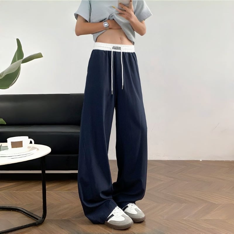 Američkog stila teške sportske hlače s zakrivljenim rubom, za muškarce i žene, unisex, opuštena kroj, ravne/široke nogavice, s vezom