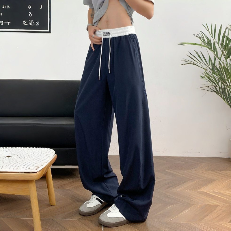 Američkog stila teške sportske hlače s zakrivljenim rubom, za muškarce i žene, unisex, opuštena kroj, ravne/široke nogavice, s vezom