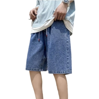 Șorturi denim pentru bărbați, vară, stil urban în tendințe, croială lejeră, lungime medie, cu buzunare.