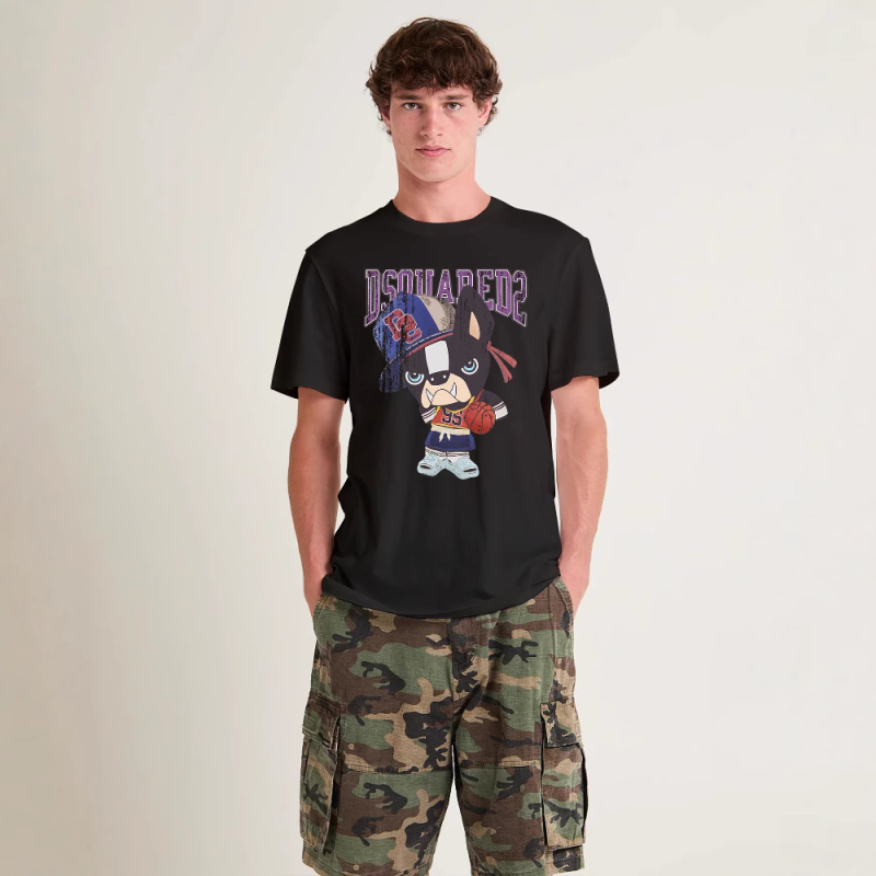 Férfi pamut kapucnis póló kölyökkutya nyomattal — nyár, casual, minimalist mottled dizájn