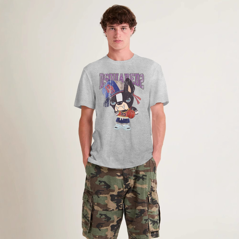 Férfi pamut kapucnis póló kölyökkutya nyomattal — nyár, casual, minimalist mottled dizájn