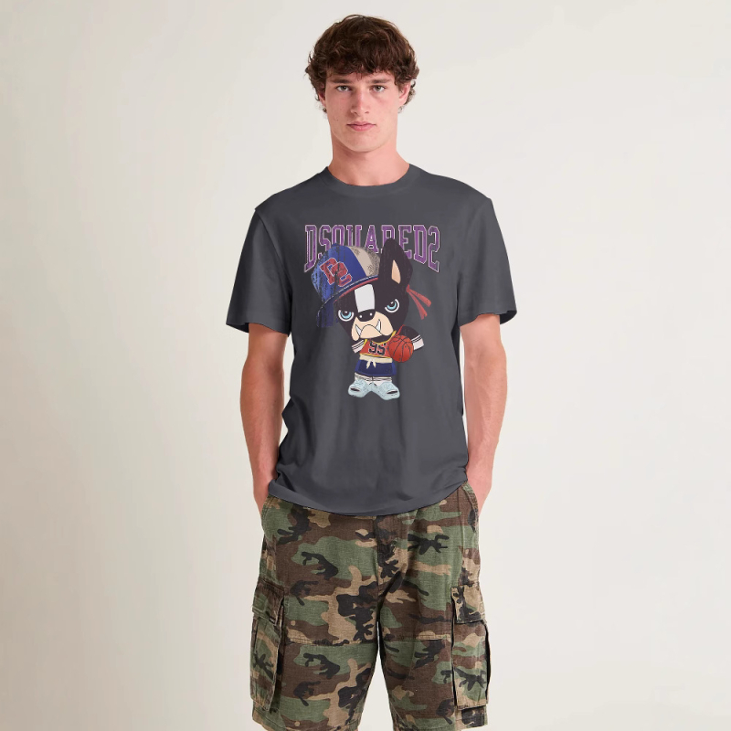 Férfi pamut kapucnis póló kölyökkutya nyomattal — nyár, casual, minimalist mottled dizájn